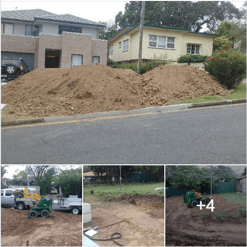 4 truck loads of dirt to move from the front yard through tight side access to level out the backyard. Yeah we can do that