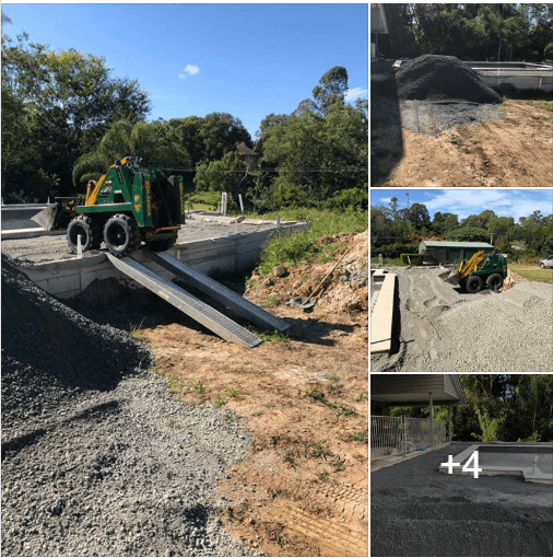 Up and over retaing walls can do. Moved and spread all this crusher dust around the pools edge in preparation for paving using Rogers Little Loaders