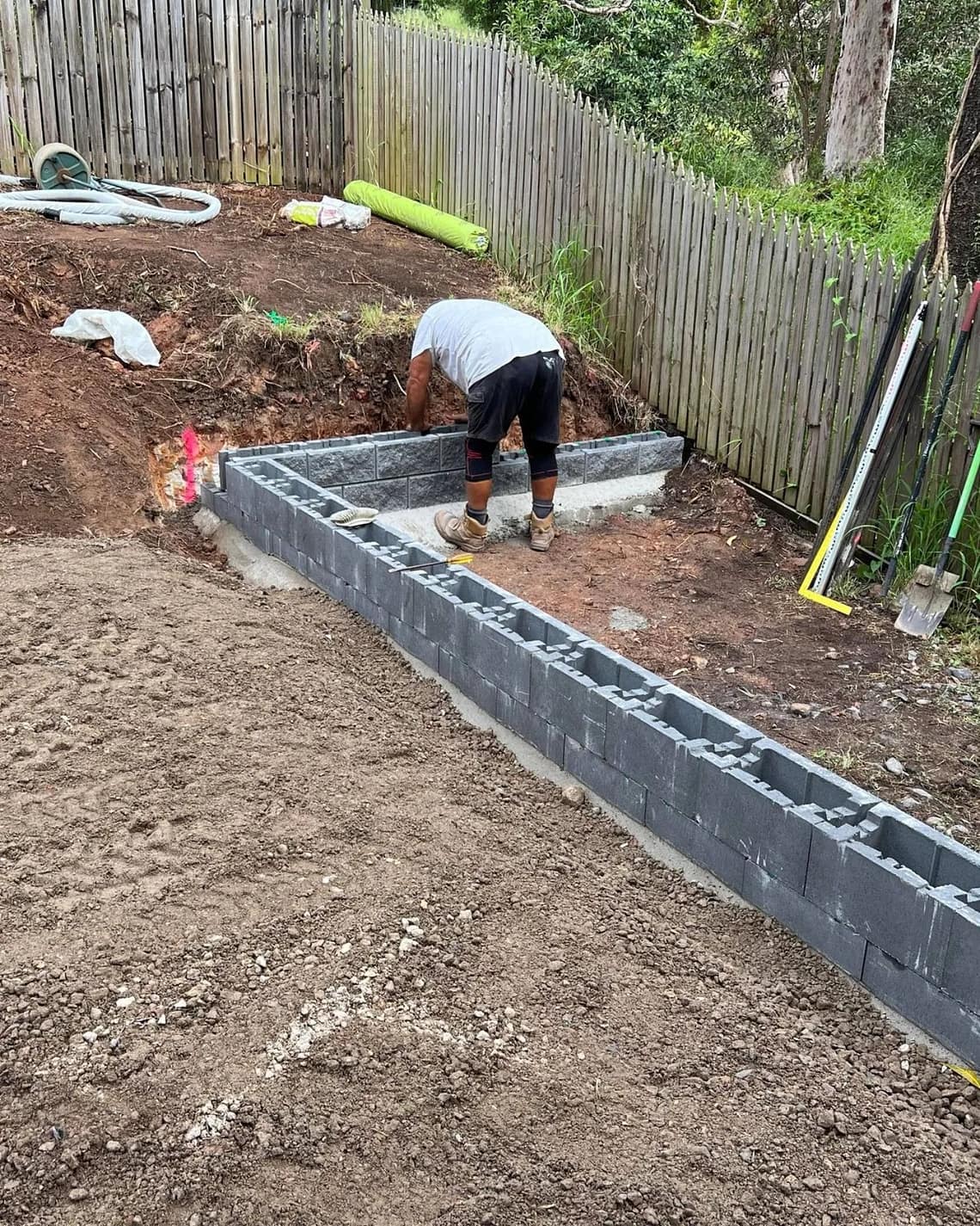 Block retaining wall, backyard level and turf